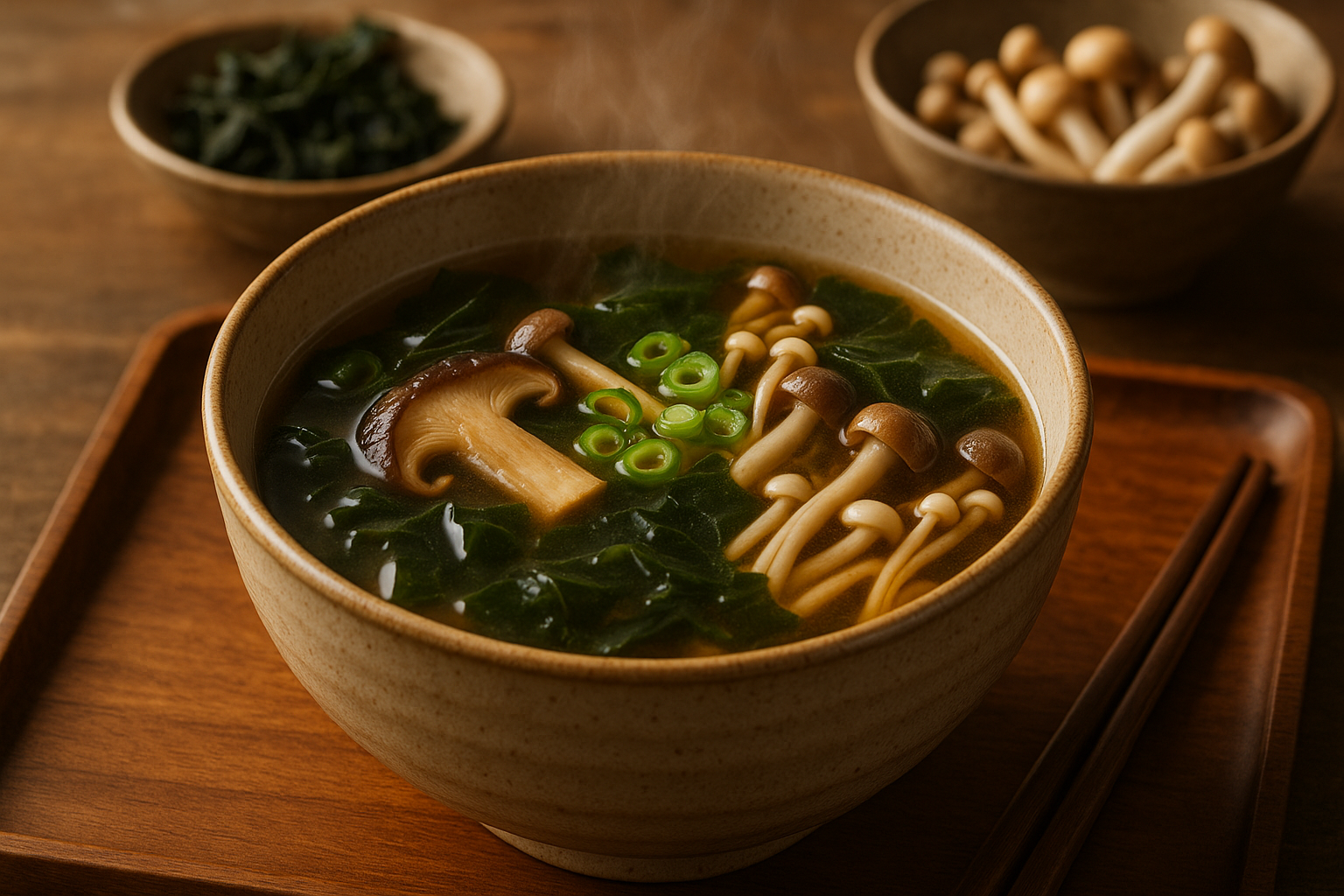 きのことわかめの腸活スープ（味噌汁）